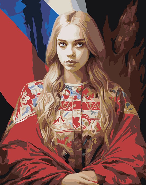 Картина по номерам «Девушка на фоне российского флага»