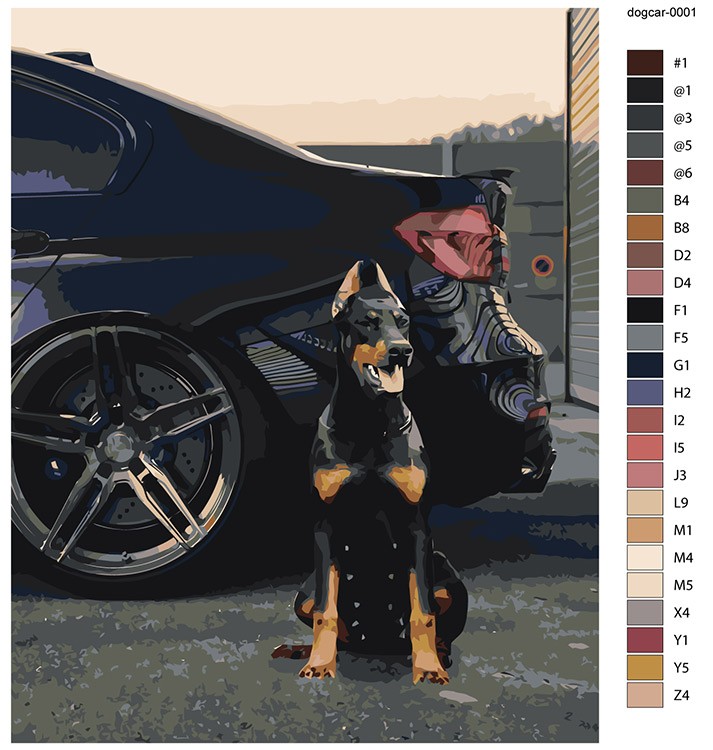 Картина по номерам «Машина BMW и собака доберман 40х50» — картинка 2