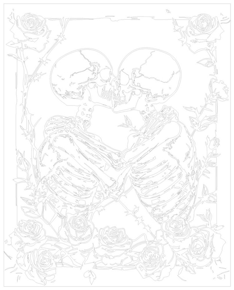 Картина по номерам Влюбленные скелеты и красные розы арт — картинка 3