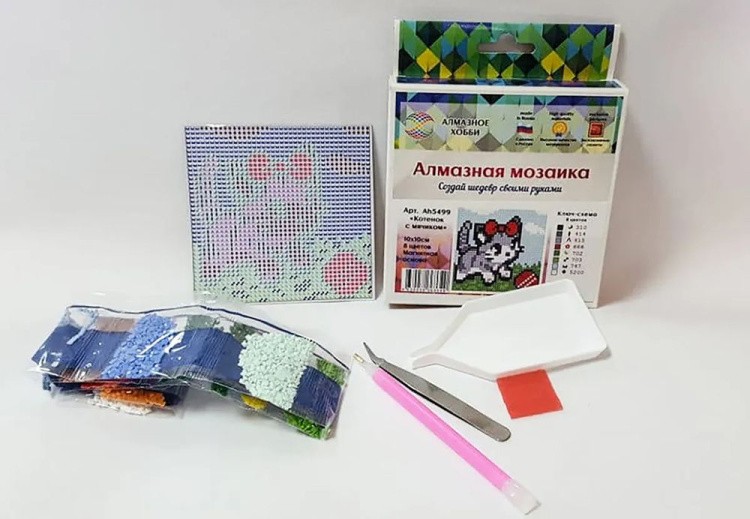 Алмазная вышивка «Котенок c мячиком» — картинка 3