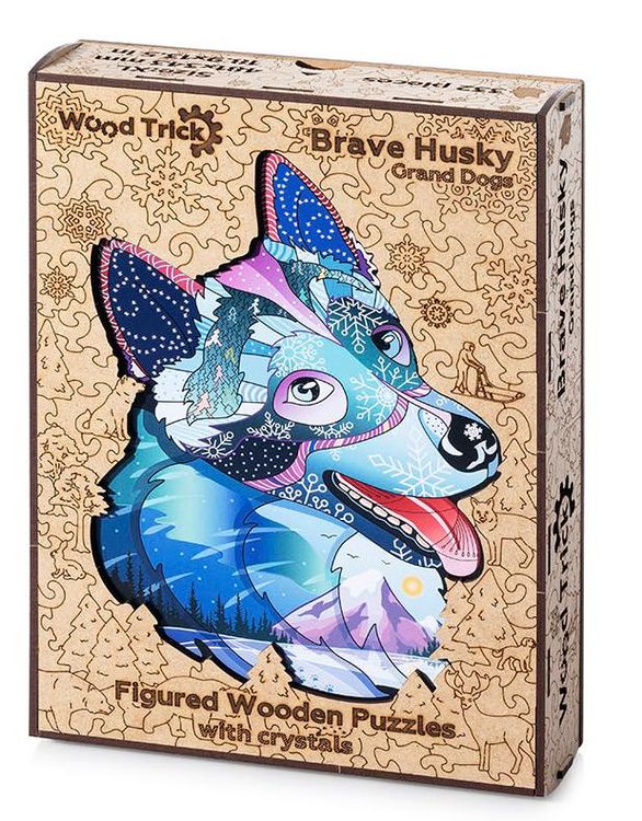 Деревянный пазл Wood Trick «Храбрый Хаски», с кристаллами Swarovski ® — картинка 5