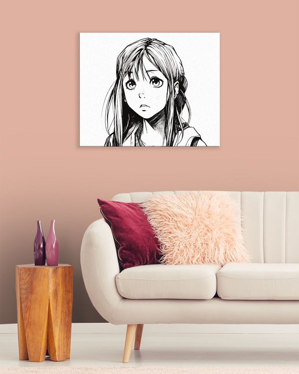 Картина по номерам «Черно-белый рисунок аниме девушка арт» — картинка 3