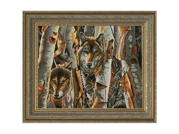 Рисунок на ткани «Волки в лесу»
