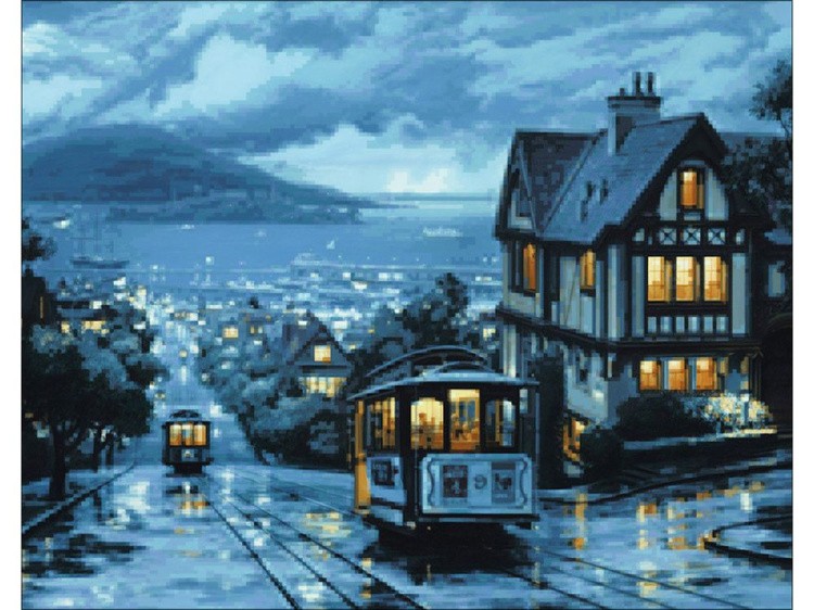 Алмазная вышивка «Ночной трамвай» — картинка 2