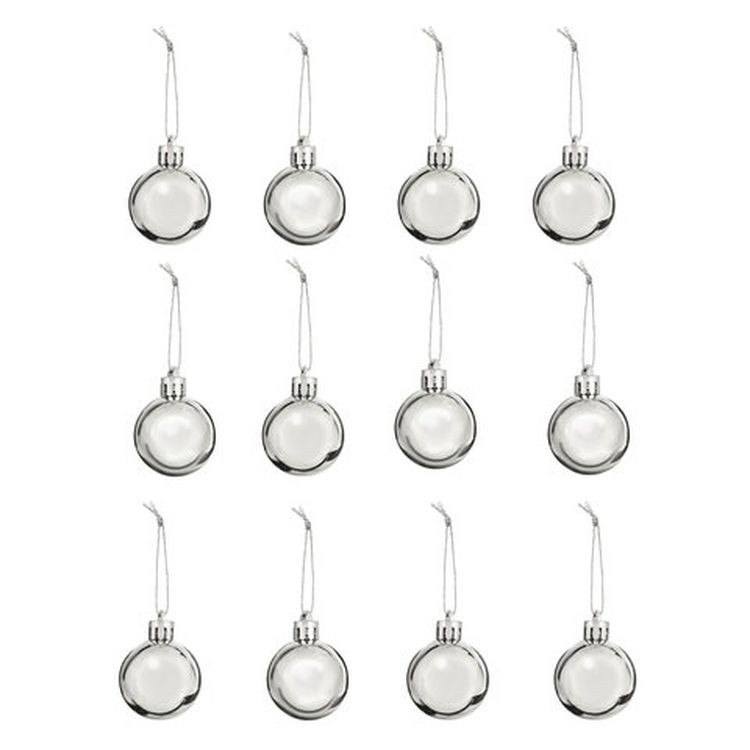 Шары елочные, набор 12 шт., пластик, 4 см, серебристые, глянец, подвес — картинка 3