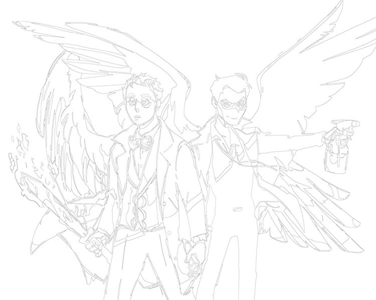 Картина по номерам «Благие знамения: Азирафель и Кроули Арт» — картинка 3