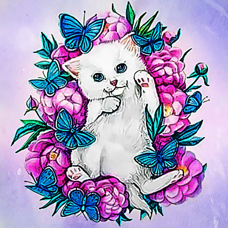 Алмазная вышивка «Котенок в цветах»