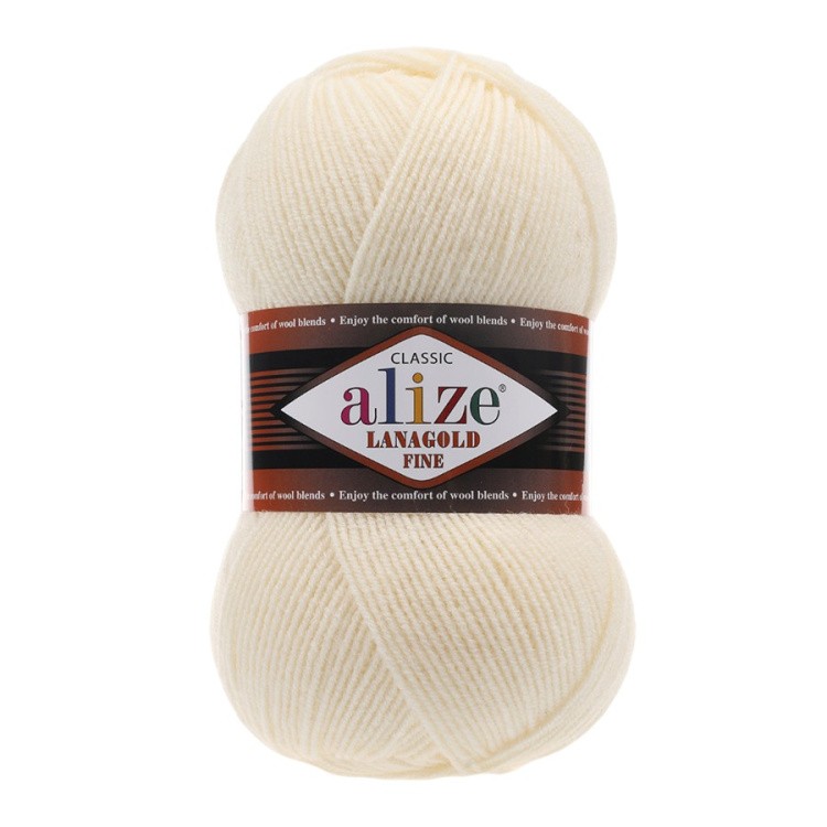 Пряжа ALIZE LanaGold Fine (Ализе Лана голд файн) (01), сливочный, 5 шт. по 100 г