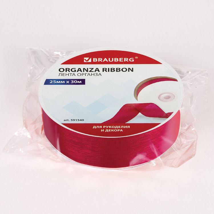 Лента органза, ширина 25 мм, длина 30 м, малиновая, Brauberg — картинка 4