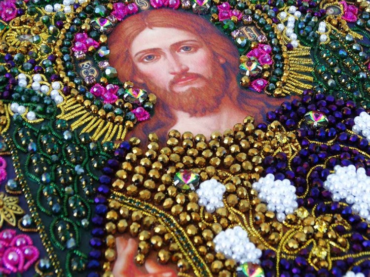 Набор для вышивания хрустальными камнями «Спас Лоза истинная» маленькая (акриловый жемчуг) — картинка 8