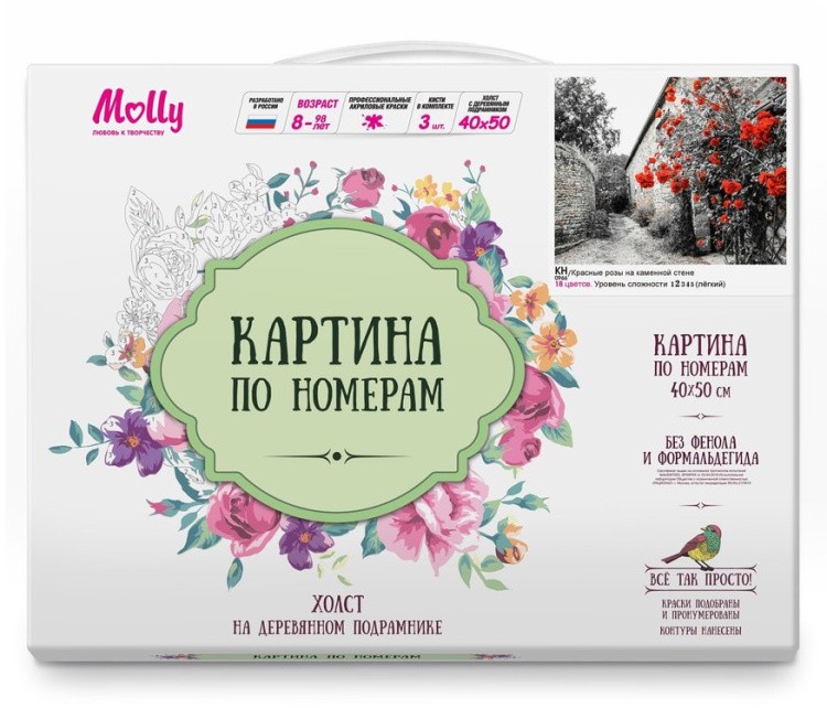 Картина по номерам «Красные розы на каменной стене» — картинка 2