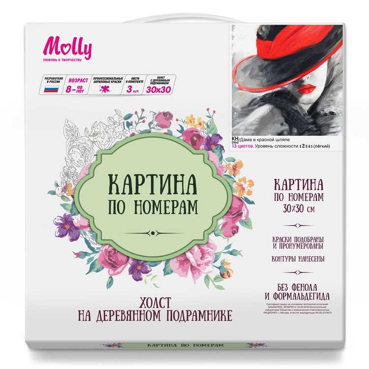 Картина по номерам «Дама в красной шляпе» — картинка 2