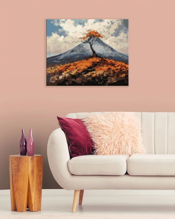 Картина по номерам «Дерево на фоне голубого холма, живопись» — картинка 3