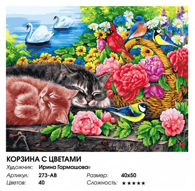 Картина по номерам «Корзина с цветами» — картинка 2