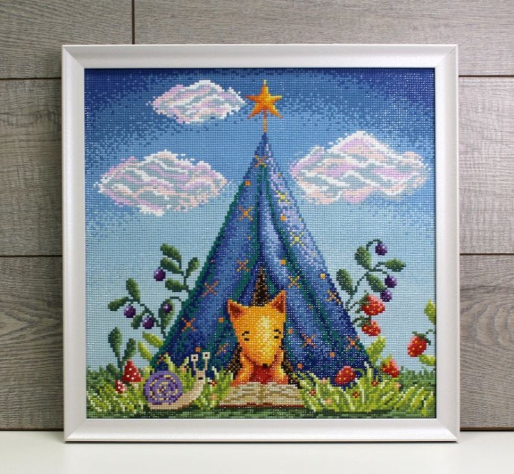 Алмазная вышивка «Лисёнок в синей палатке» — картинка 3