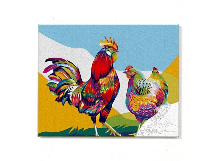 Картина по номерам «Курочка и петушок» — картинка 2