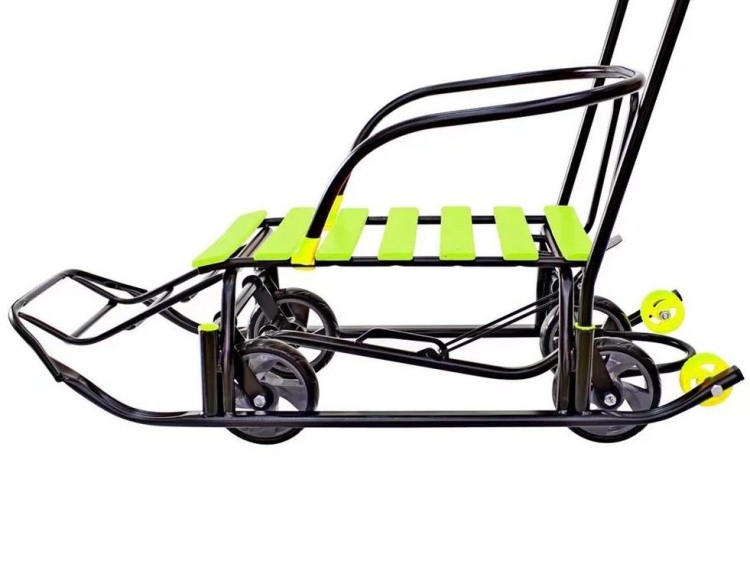 Санки детские Snow Black Auto лимонные рейки с колесами — картинка 12