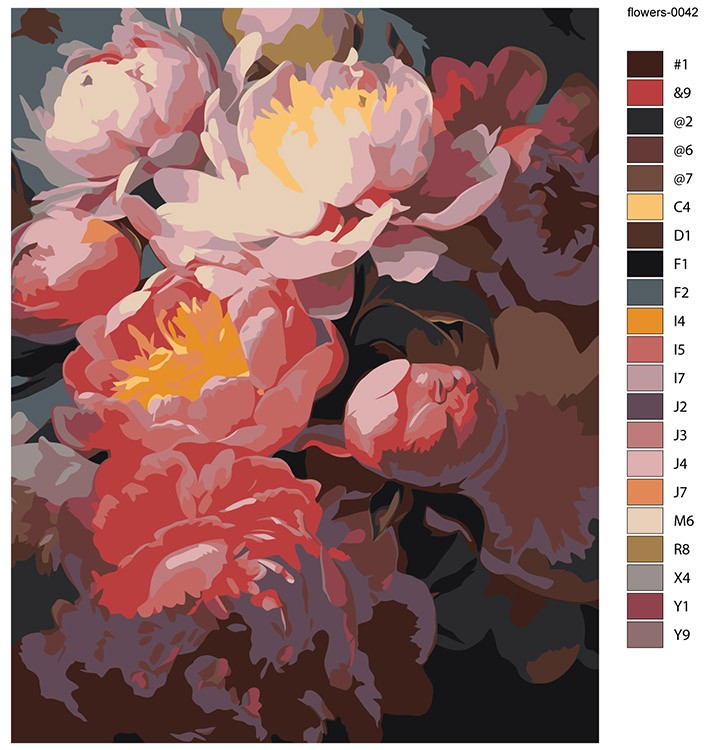 Картина по номерам «Цветы: Композиция из пионов в темных тонах» — картинка 2
