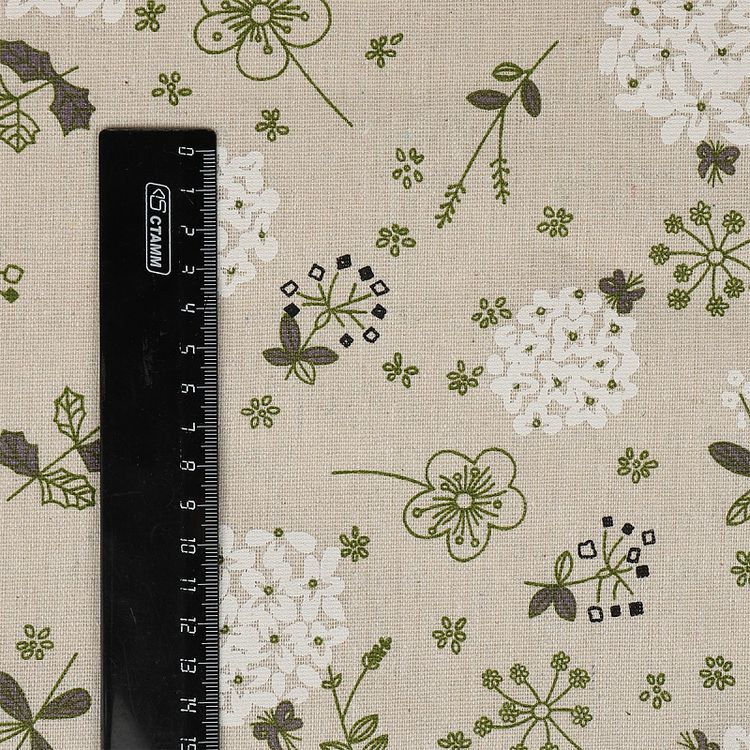 Ткань льняная, 1 м x 150 см, 140 г/м², цвет: бежевый, цветочный принт, TBY — картинка 5