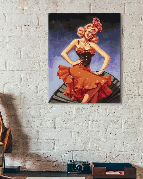 Картина по номерам «Девушка в красной юбке в стиле пин-ап» — картинка 3