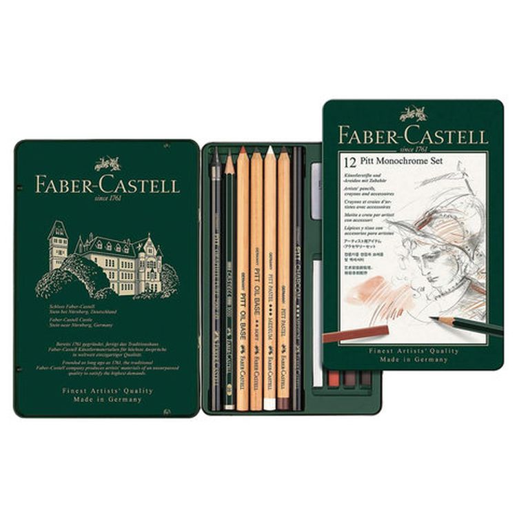Набор художественный FABER-CASTELL «Pitt Monochrome», 12 предметов, металлическая коробка — картинка 2