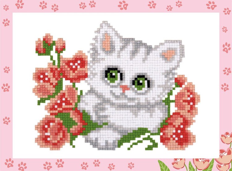 Алмазная вышивка «Котенок с цветочком»