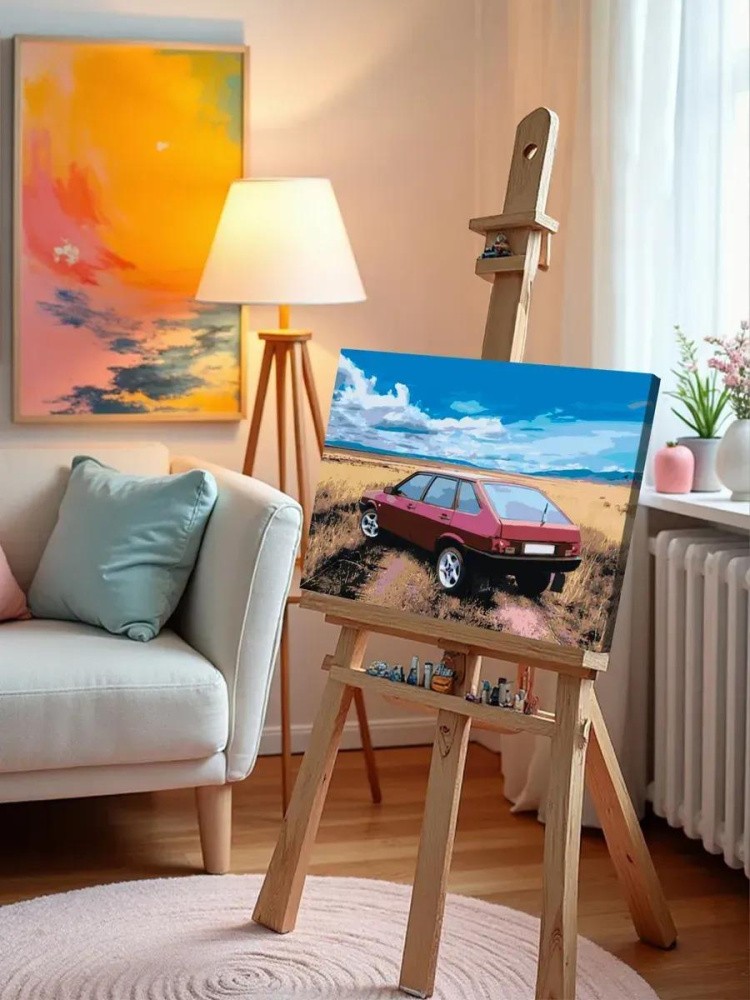 Картина по номерам «ВАЗ-2109: красная Лада девятка в поле» — картинка 10