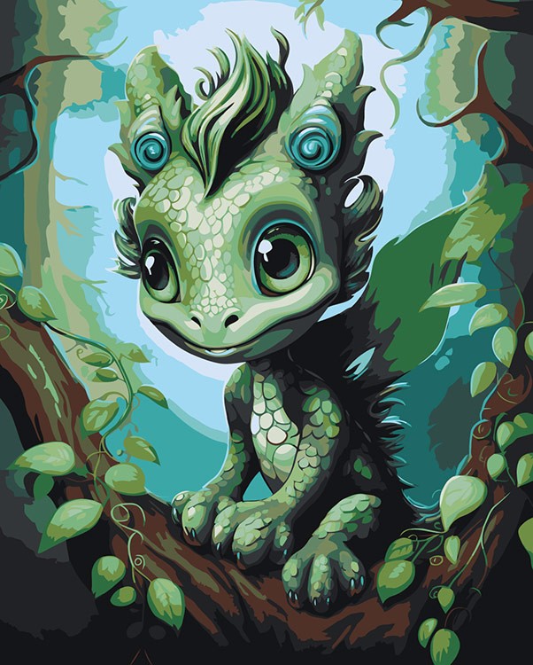 Картина по номерам «Маленький зеленый дракон 3»