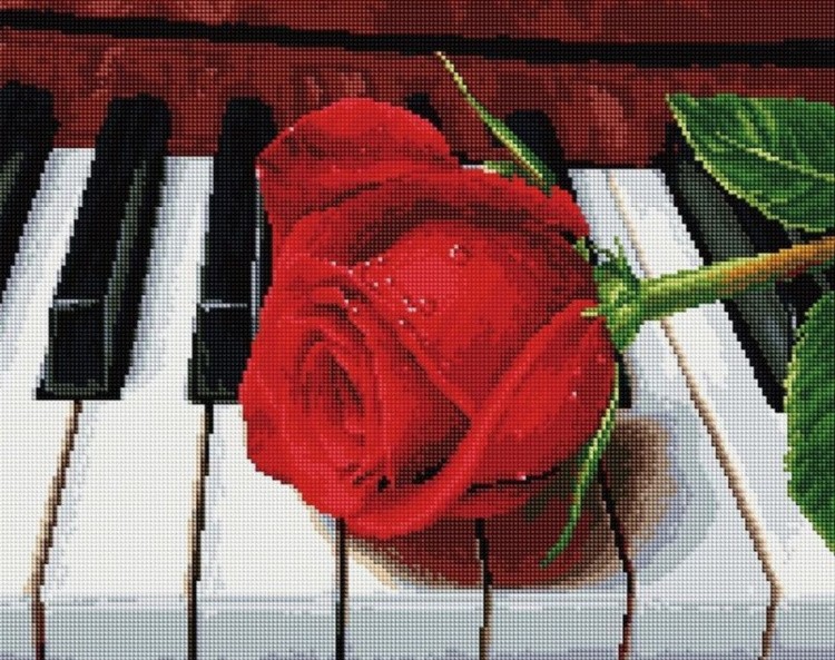 Алмазная вышивка «Роза на фортепьяно»