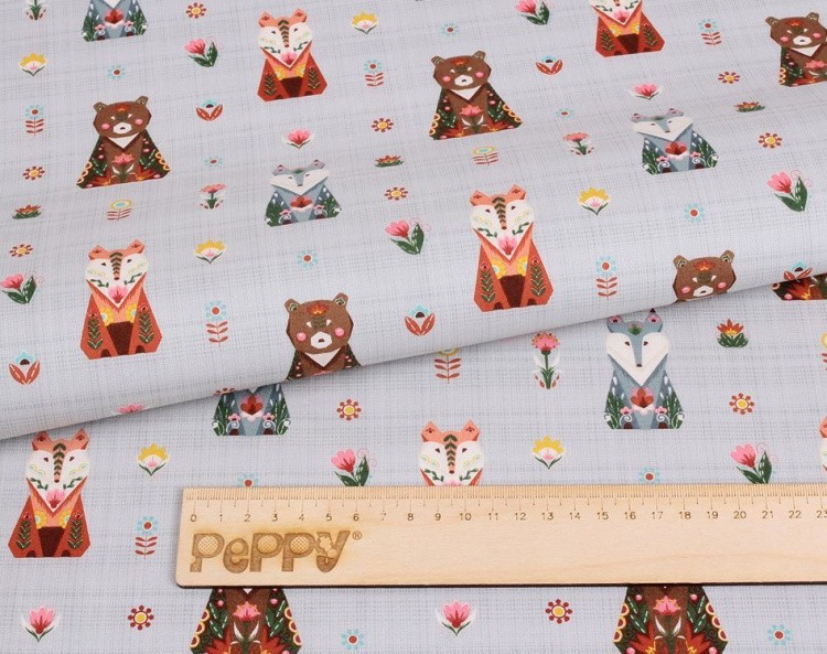 Ткань для пэчворка Лесные Жители, 146 г/м², 50х55 см, 100% хлопок, цвет: cерый, принт, Peppy — картинка 2