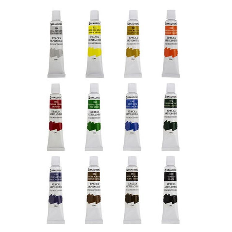 Краски акриловые художественные BRAUBERG ART DEBUT, набор 12 цветов по 12 мл, в тубах — картинка 3