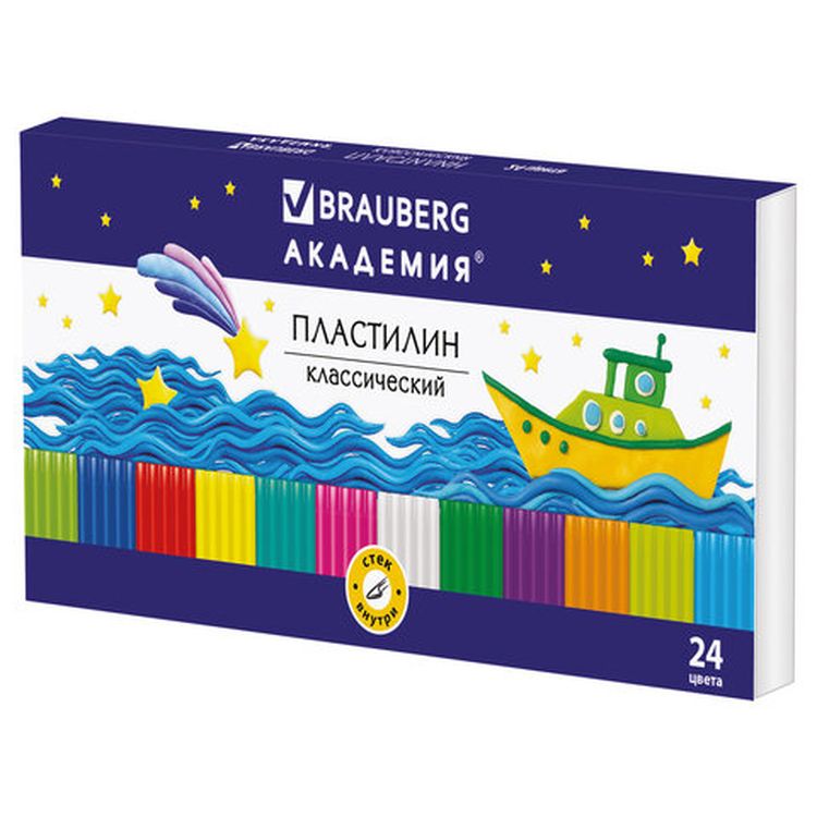 Пластилин классический Brauberg «Академия», 24 цвета, 480 г, со стеком