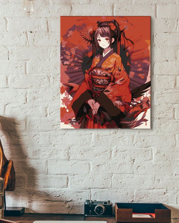 Картина по номерам «Девушка в красном в стиле аниме» — картинка 3