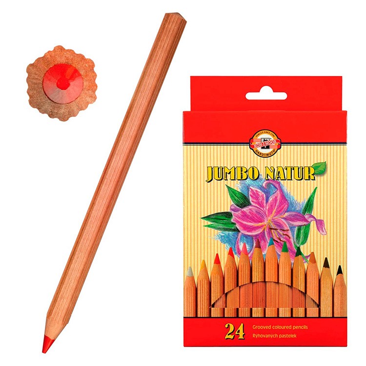 Карандаши цветные неокрашенный корпус «jumbo NATUR», 24 цв., KOH-I-NOOR Hardtmuth — картинка 3