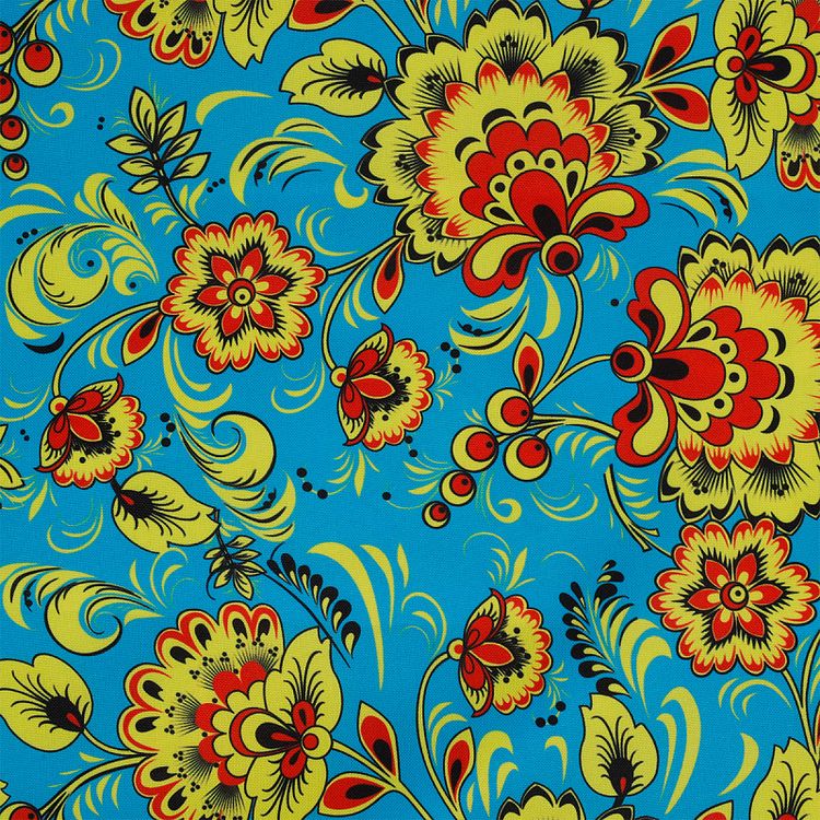 Ткань Габардин, 3 м x 155 см, 140 г/м², цвет: орнамент голубой, желтый, IDEAL