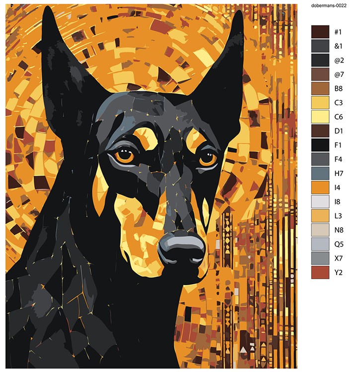 Картина по номерам «Собака доберман в стиле картин Густава Климта» — картинка 2