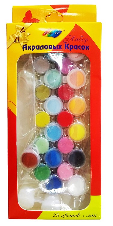 Краски акриловые, набор 25 цветов + лак — картинка 2