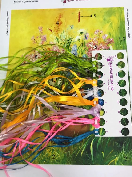 Вышивка лентами «Космея и луговые цветы» — картинка 7