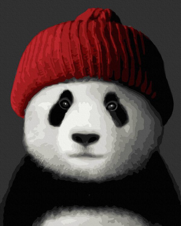 Картина по номерам «Панда в шапке»