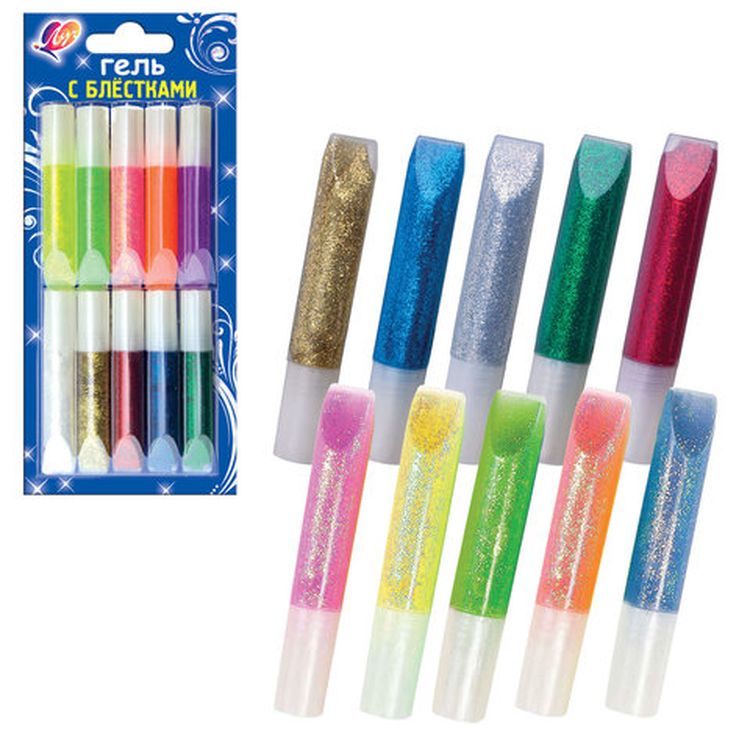 Гели с блестками, 10 цв., в тубах по 5 мл, Луч — картинка 2