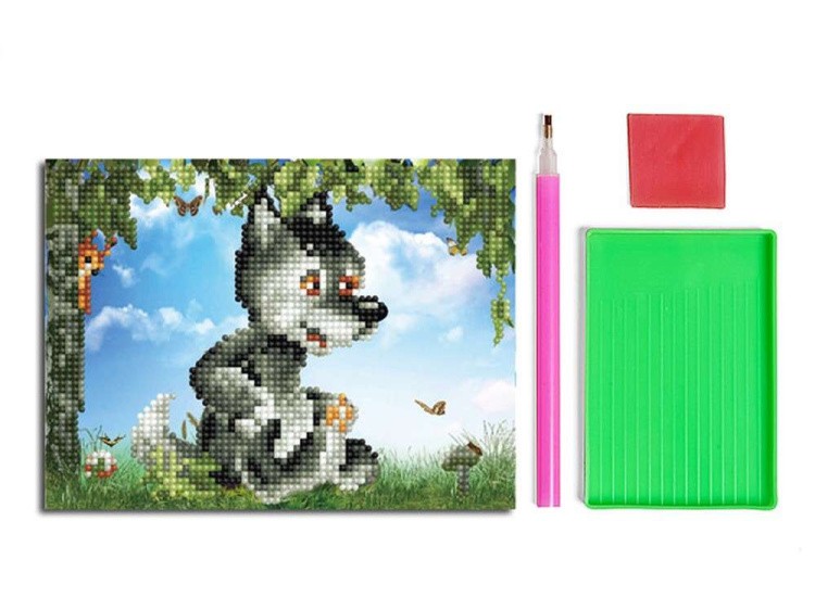 Алмазная вышивка-открытка «Волчонок на поляне» — картинка 2