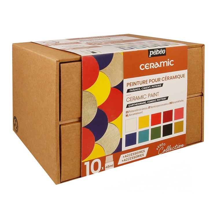 Набор красок Pebeo Ceramic «Коллекция» по керамике и металлу с аксессуарами, 10 цв. — картинка 2