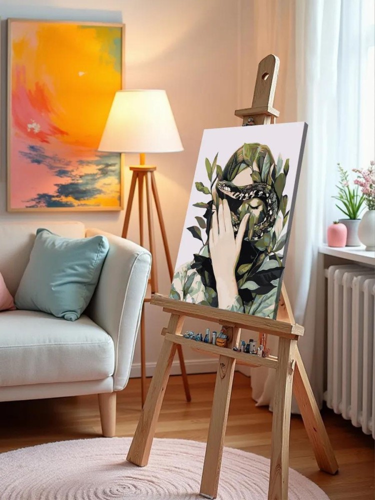 Картина по номерам «Змея, девушка и листья, Символ года» — картинка 10