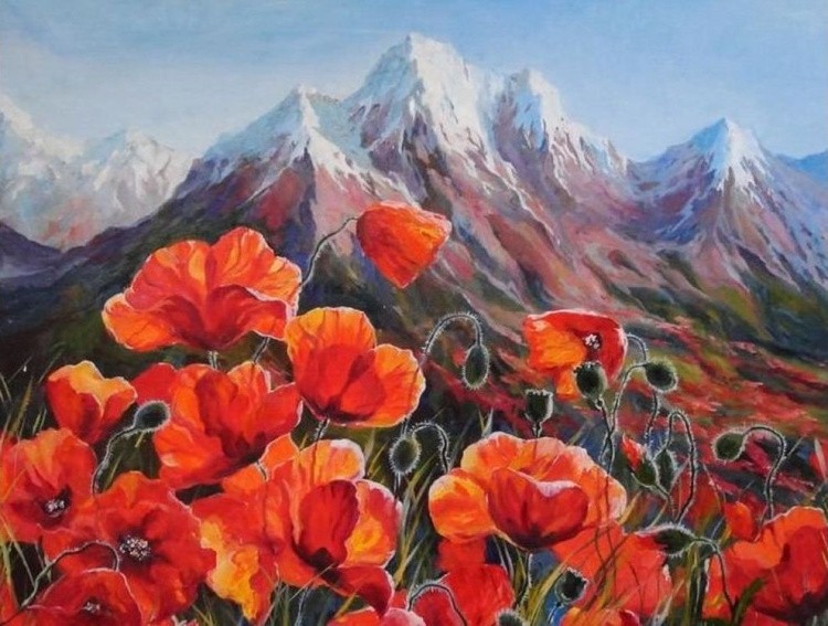 Картина по номерам «Мак у снежных гор» — картинка 2