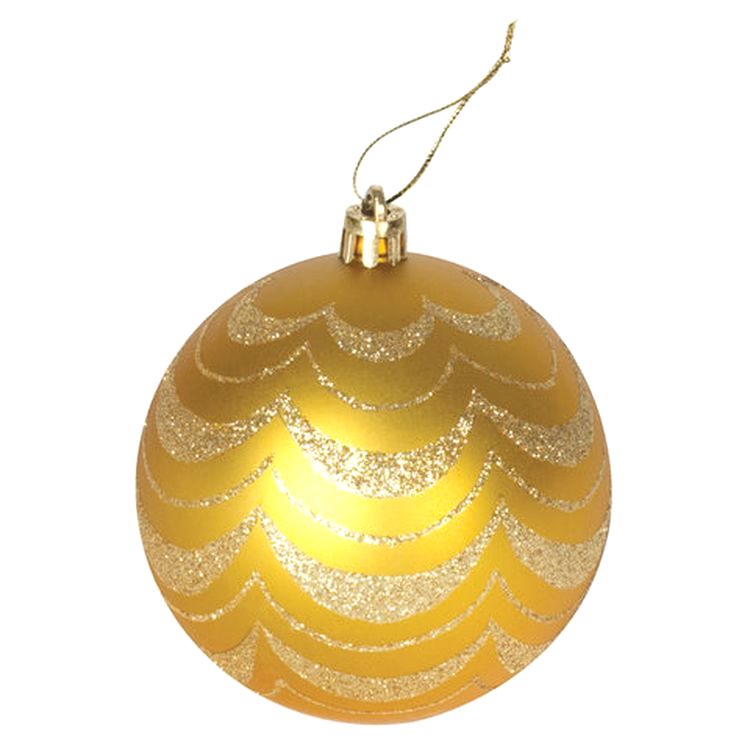 Шары елочные, набор 6 шт., пластик, 8 см, с золотистым рисунком, цвет золотистый — картинка 2