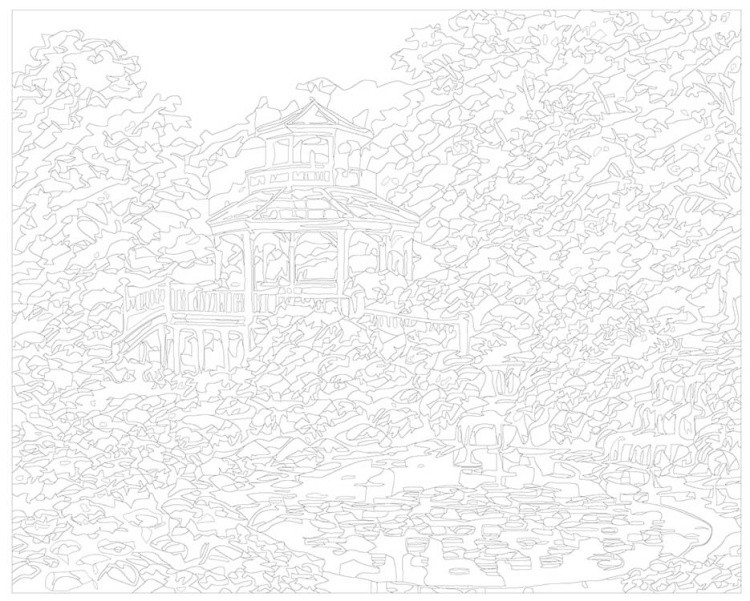 Картина по номерам «Природа: Пейзаж с беседкой в цветущем весеннем саду 2» — картинка 3