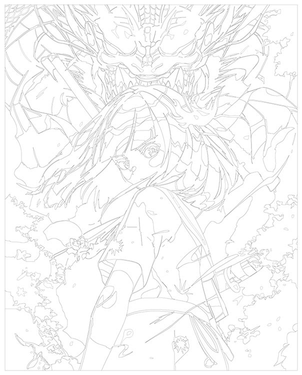 Картина по номерам «Аниме: Девушка с катаной и белый дракон» — картинка 3