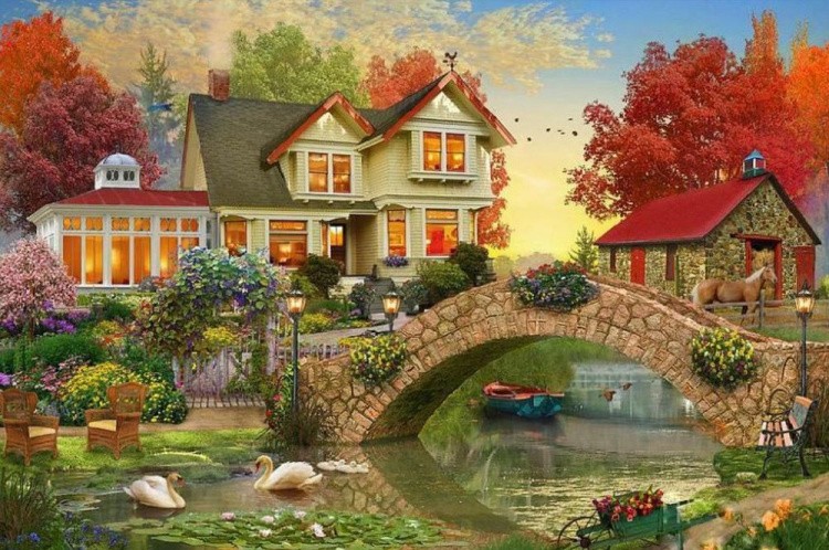 Алмазная вышивка «Осенний домик» — картинка 2