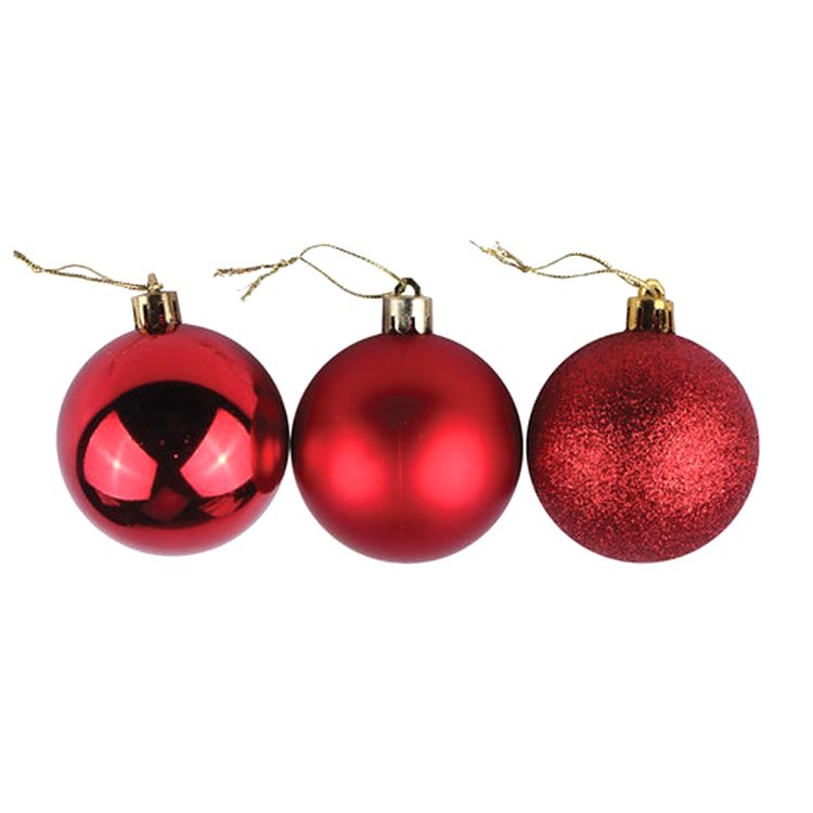 Шары елочные, набор 6 шт., пластик, 8 см, красные (глянец, матовый, глиттер) — картинка 3