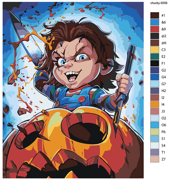 Картина по номерам «Страшная кукла Чаки и тыква на Хэллоуин» — картинка 2